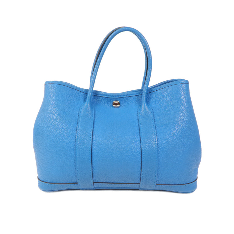 HERMES Clemence皮革Garden Party TPM銀扣手挽袋Turquoise-1
