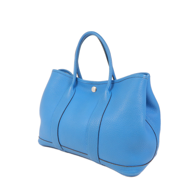 HERMES Clemence皮革Garden Party TPM銀扣手挽袋Turquoise-2