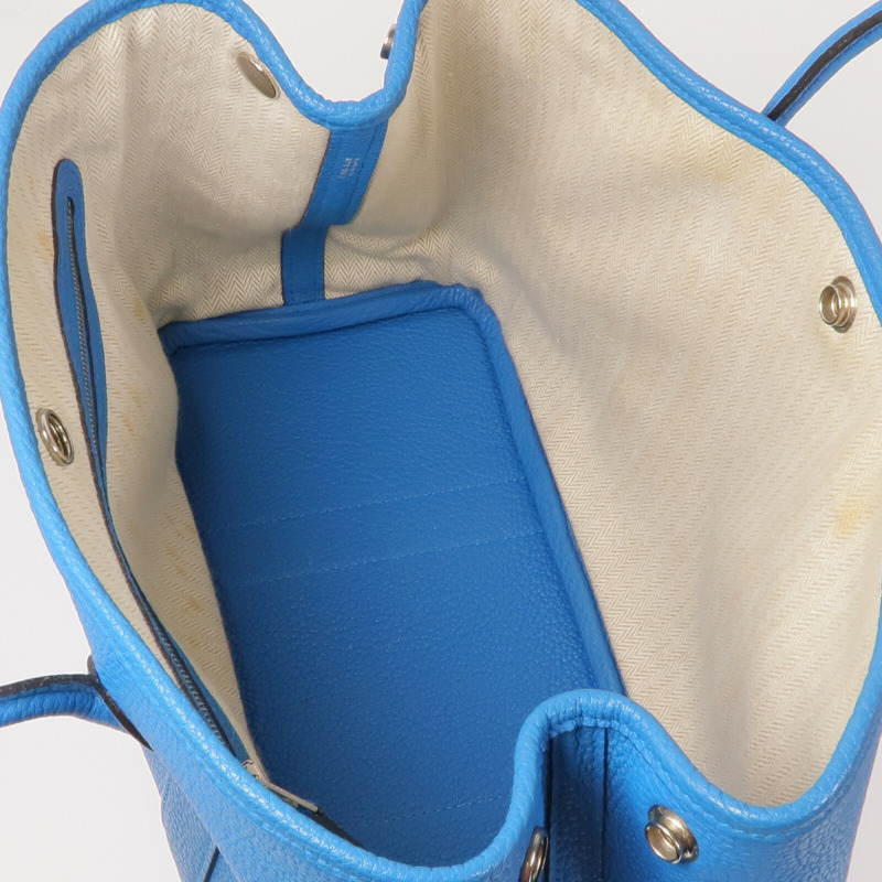 HERMES Clemence皮革Garden Party TPM銀扣手挽袋Turquoise-4