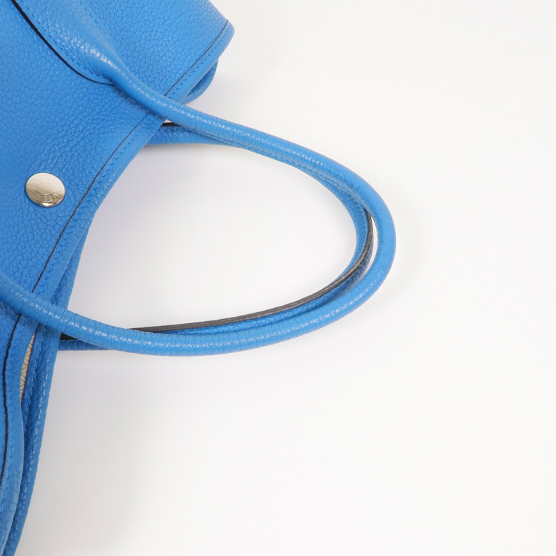 HERMES Clemence皮革Garden Party TPM銀扣手挽袋Turquoise-5