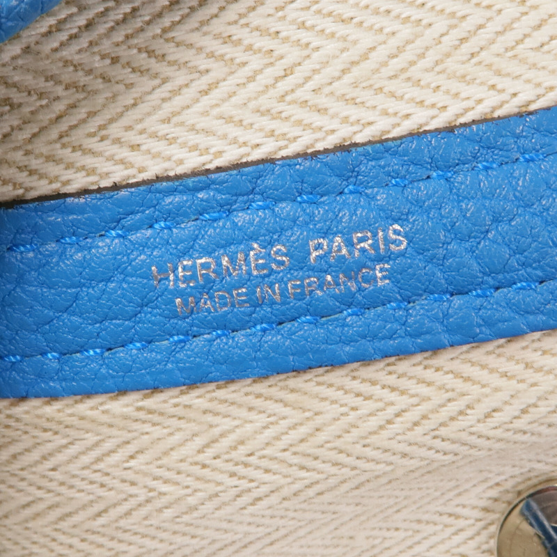 HERMES Clemence皮革Garden Party TPM銀扣手挽袋Turquoise-6