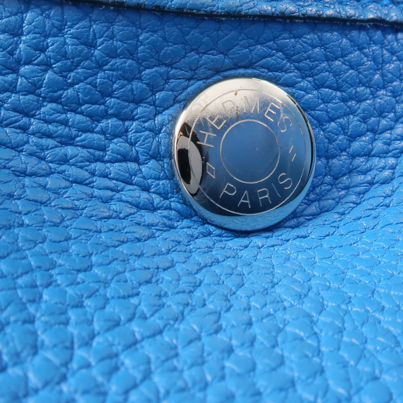 HERMES Clemence皮革Garden Party TPM銀扣手挽袋Turquoise-8