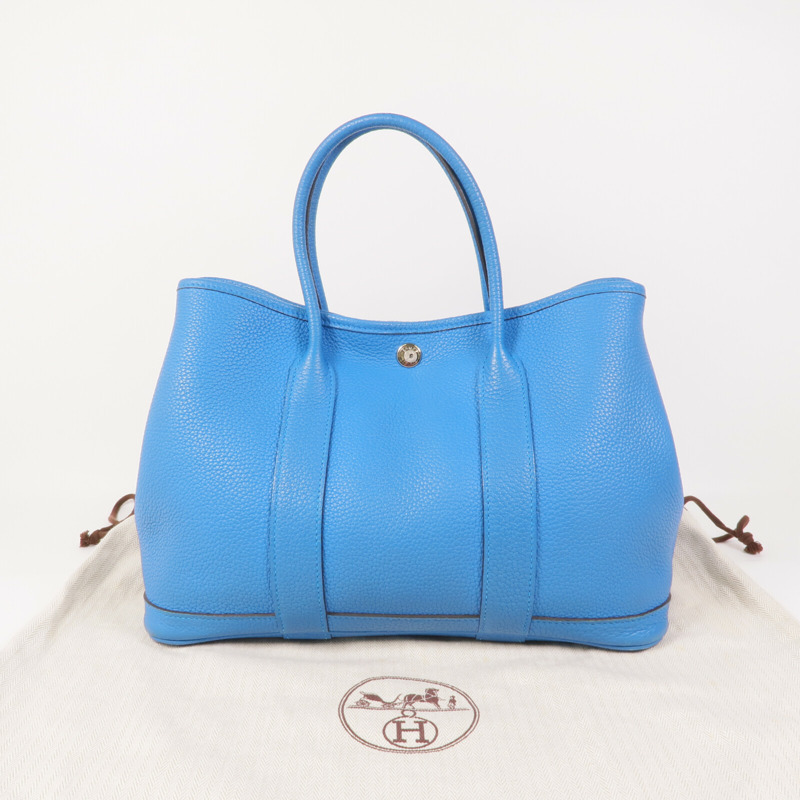 HERMES Clemence皮革Garden Party TPM銀扣手挽袋Turquoise-14