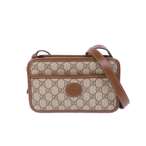GUCCI 塗層帆布GG Supreme金扣肩背袋