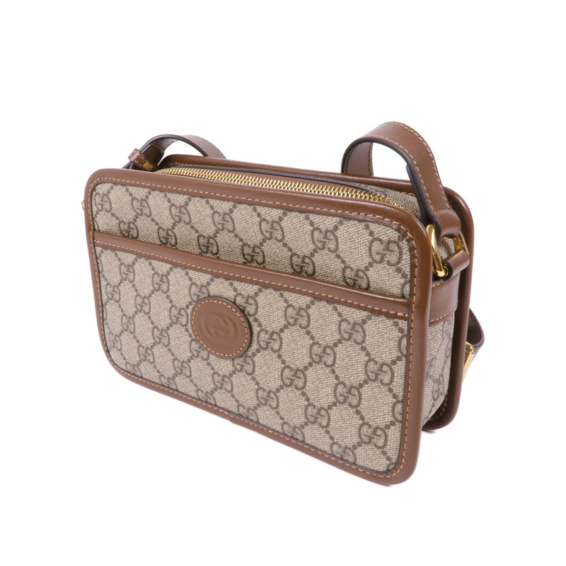 GUCCI 塗層帆布GG Supreme金扣肩背袋-2