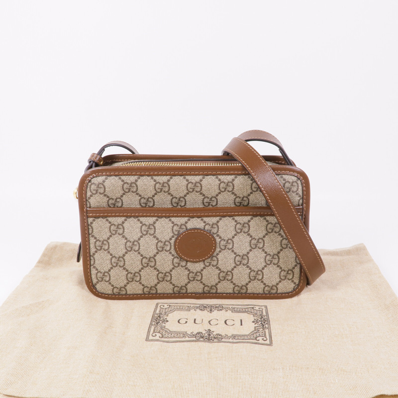 GUCCI 塗層帆布GG Supreme金扣肩背袋-13