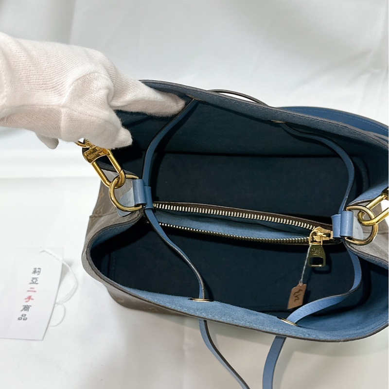 莉亞精品♡LV M43569 藍皮革水桶包 二手-11