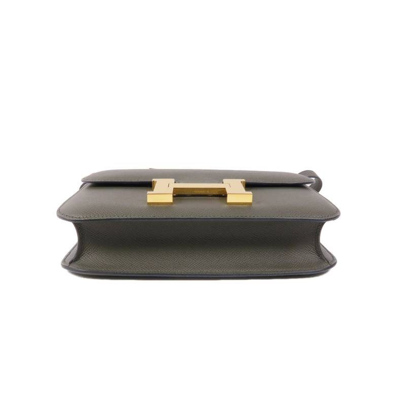 HERMES Epsom皮革Constance 24金扣肩背袋Vert De Gris-3