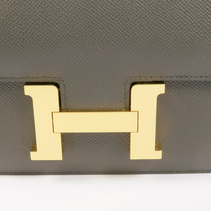 HERMES Epsom皮革Constance 24金扣肩背袋Vert De Gris-7