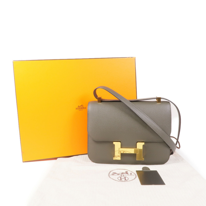 HERMES Epsom皮革Constance 24金扣肩背袋Vert De Gris-16