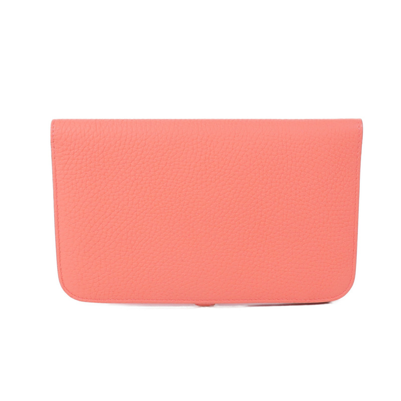 HERMES Clemence皮革Dogon銀扣長錢包Rose Candy-1