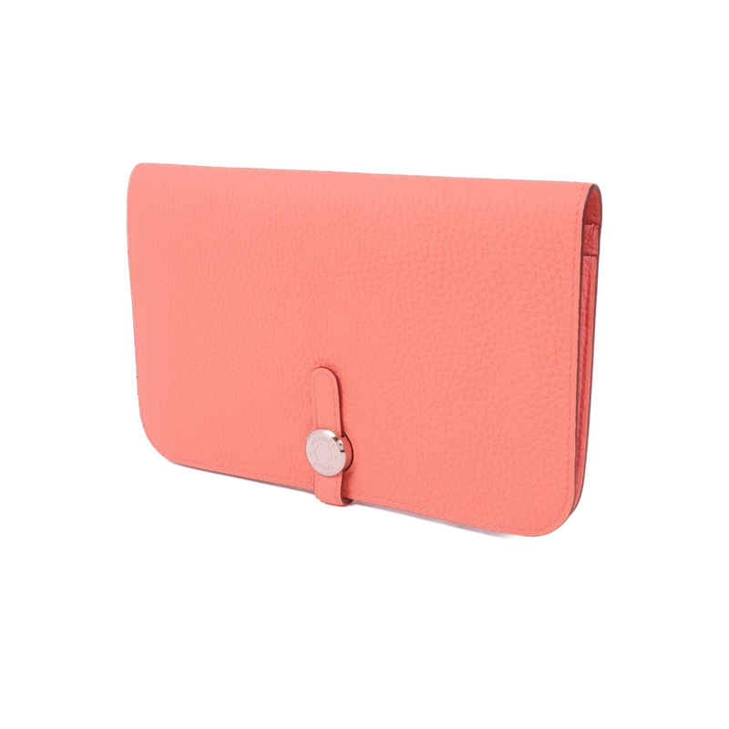 HERMES Clemence皮革Dogon銀扣長錢包Rose Candy-2