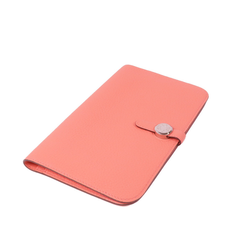 HERMES Clemence皮革Dogon銀扣長錢包Rose Candy-3