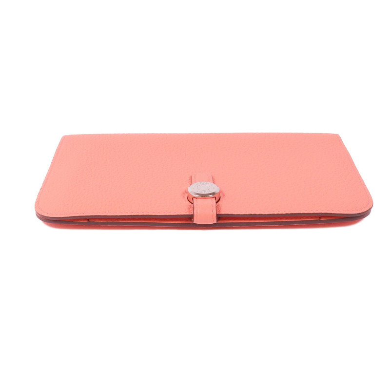 HERMES Clemence皮革Dogon銀扣長錢包Rose Candy-5