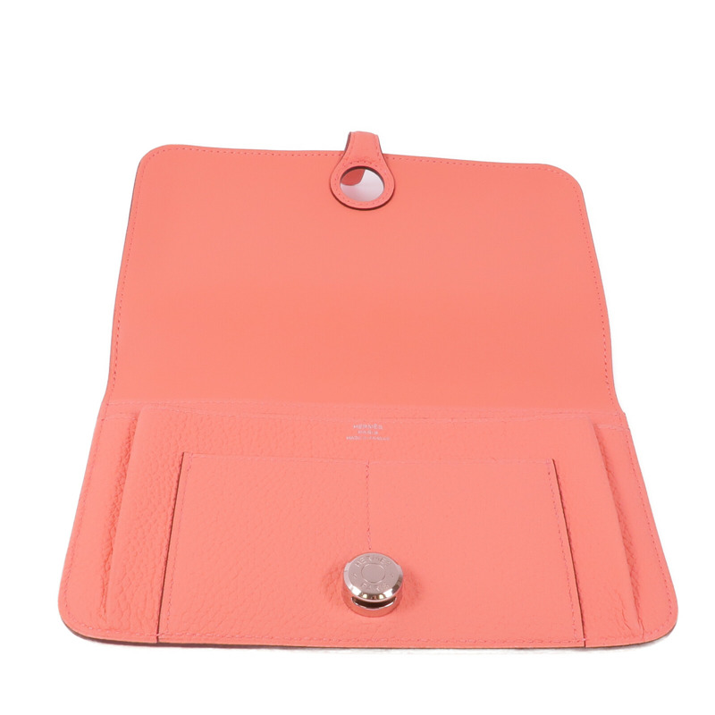 HERMES Clemence皮革Dogon銀扣長錢包Rose Candy-6