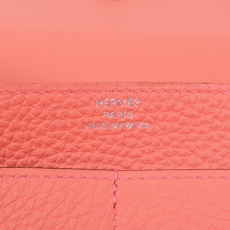 HERMES Clemence皮革Dogon銀扣長錢包Rose Candy-7