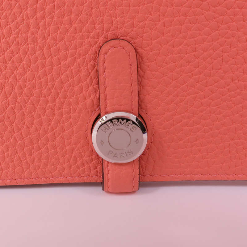 HERMES Clemence皮革Dogon銀扣長錢包Rose Candy-9