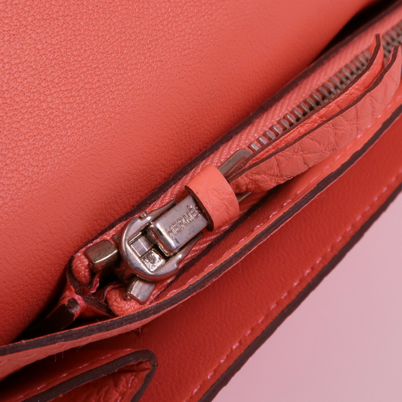 HERMES Clemence皮革Dogon銀扣長錢包Rose Candy-10