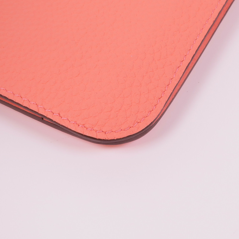 HERMES Clemence皮革Dogon銀扣長錢包Rose Candy-12