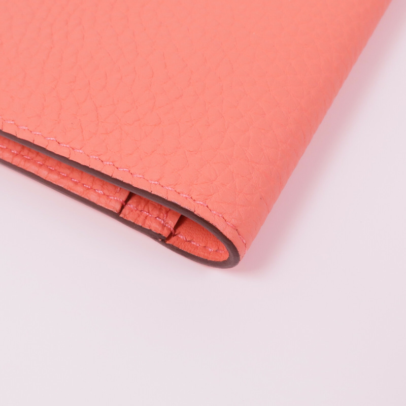 HERMES Clemence皮革Dogon銀扣長錢包Rose Candy-13