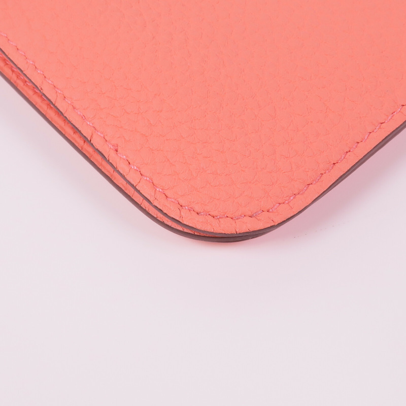 HERMES Clemence皮革Dogon銀扣長錢包Rose Candy-15