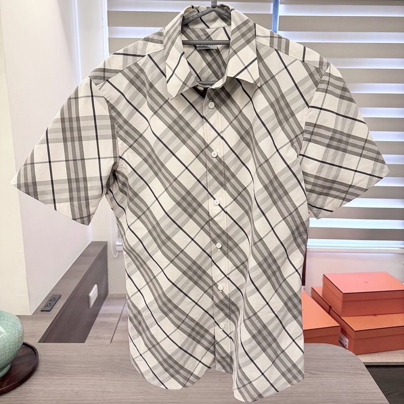 Burberry 灰白色格紋短袖襯衫-0