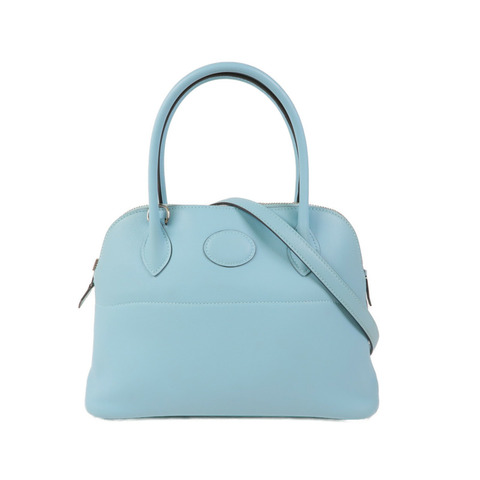 HERMES Swift皮革Bolide 27銀扣手挽肩背兩用袋Bleu Atoll