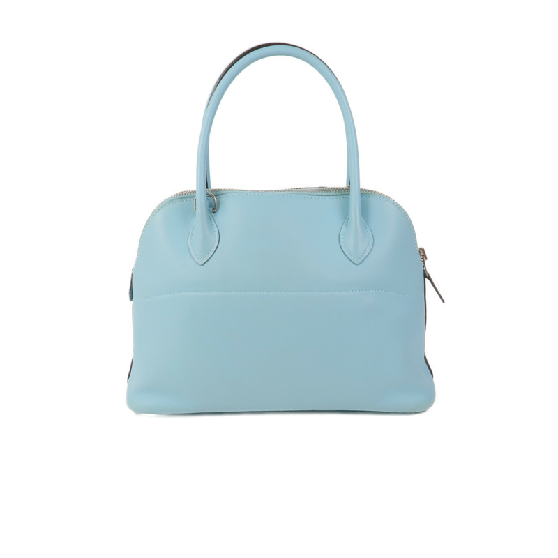 HERMES Swift皮革Bolide 27銀扣手挽肩背兩用袋Bleu Atoll-1