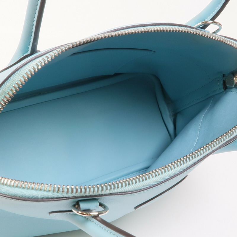 HERMES Swift皮革Bolide 27銀扣手挽肩背兩用袋Bleu Atoll-4