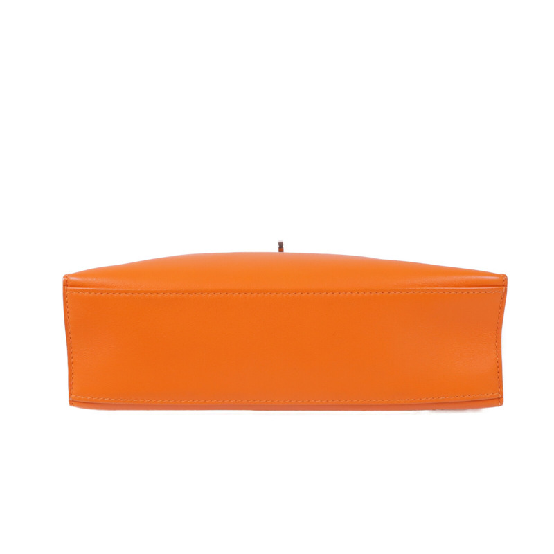HERMES Swift皮革Kelly Pochette銀扣手挽袋Orange-3