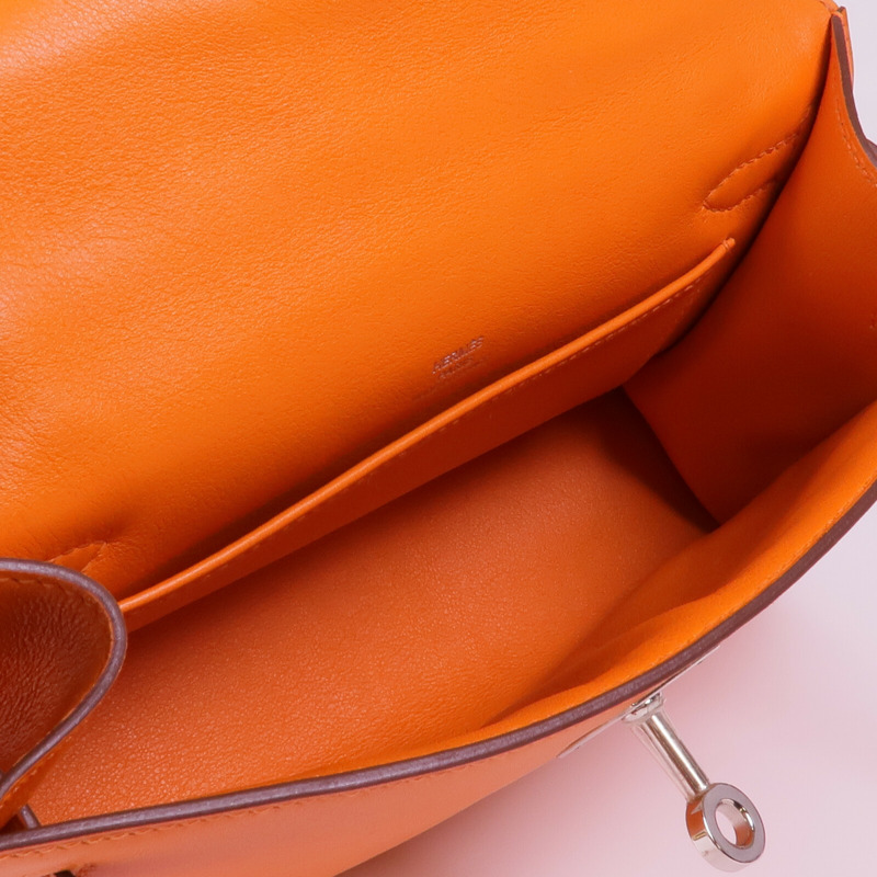 HERMES Swift皮革Kelly Pochette銀扣手挽袋Orange-4