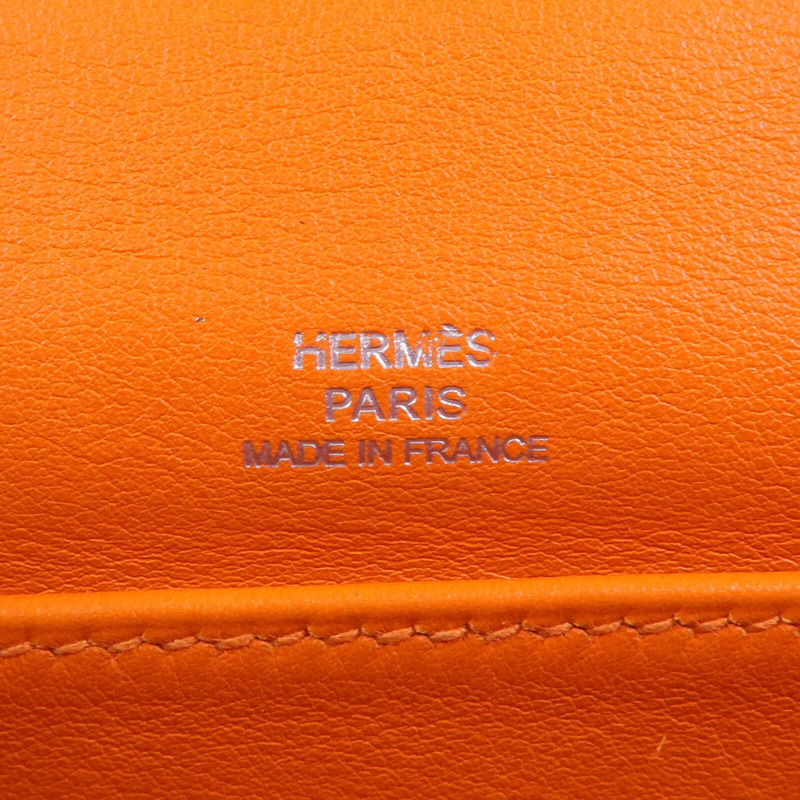 HERMES Swift皮革Kelly Pochette銀扣手挽袋Orange-5
