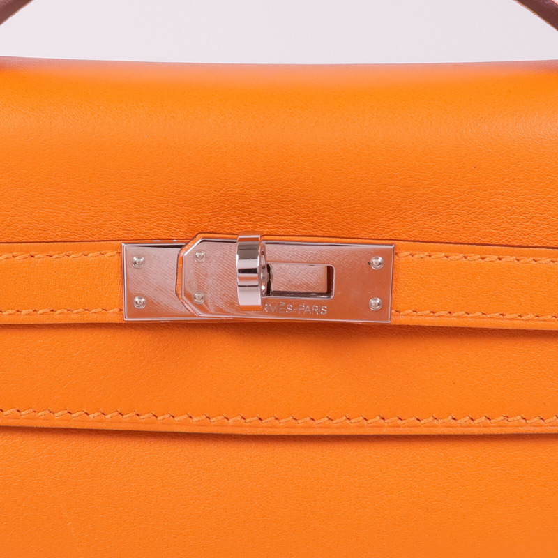 HERMES Swift皮革Kelly Pochette銀扣手挽袋Orange-6
