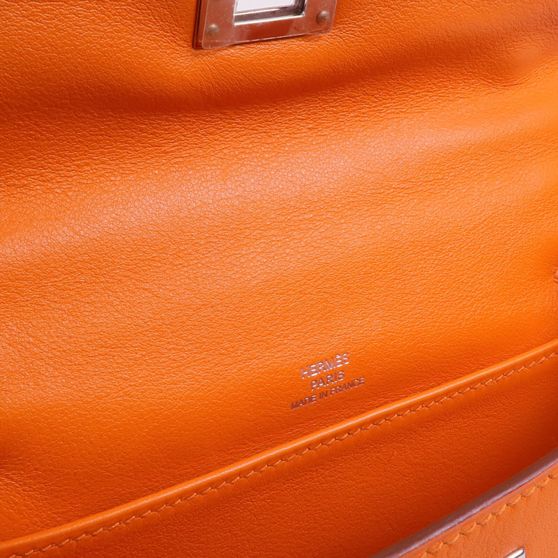 HERMES Swift皮革Kelly Pochette銀扣手挽袋Orange-8