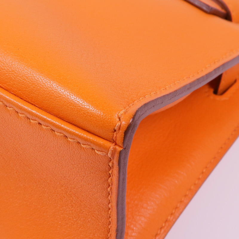 HERMES Swift皮革Kelly Pochette銀扣手挽袋Orange-10