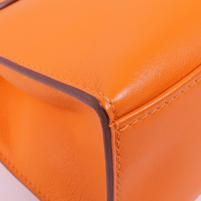 HERMES Swift皮革Kelly Pochette銀扣手挽袋Orange-11