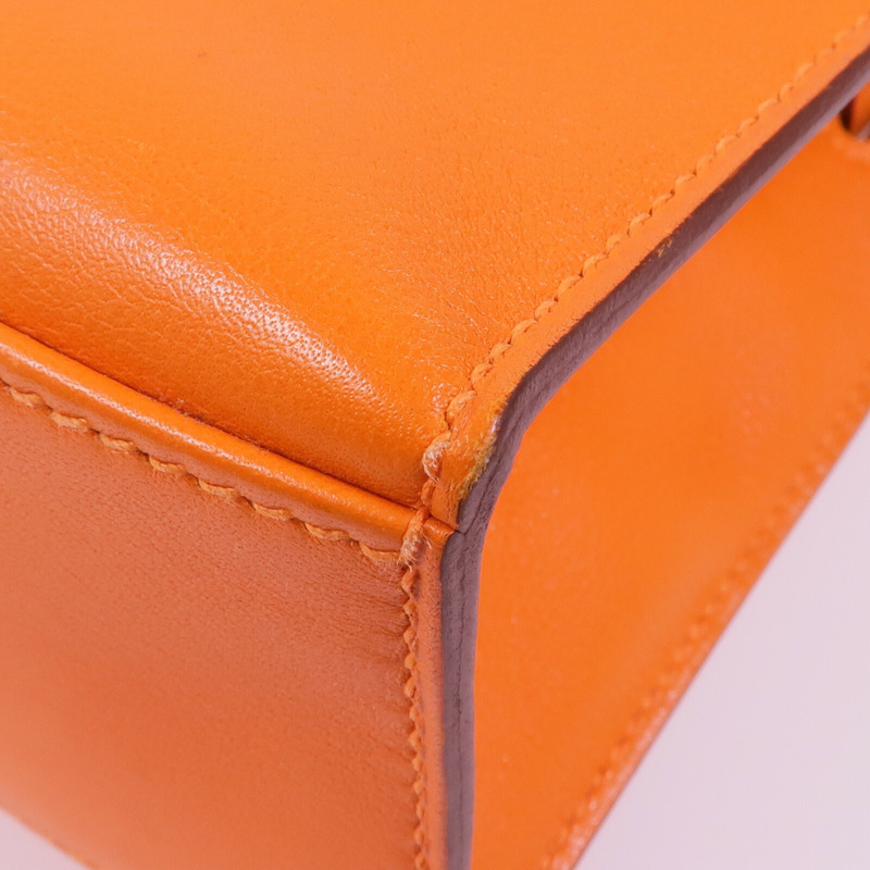 HERMES Swift皮革Kelly Pochette銀扣手挽袋Orange-12