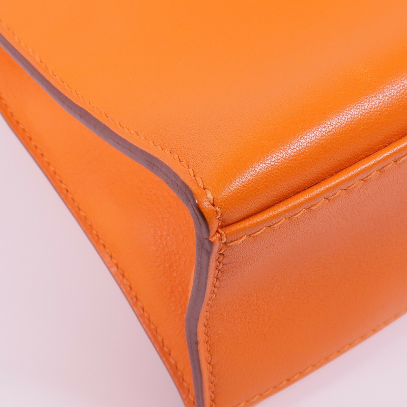HERMES Swift皮革Kelly Pochette銀扣手挽袋Orange-13