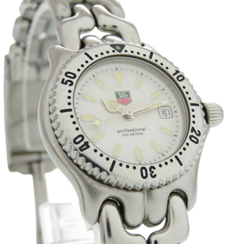 泰格豪雅 WG1312-2 Cell Date 不鏽鋼腕錶,白色錶盤,銀色石英機芯,1048 HEUER-2