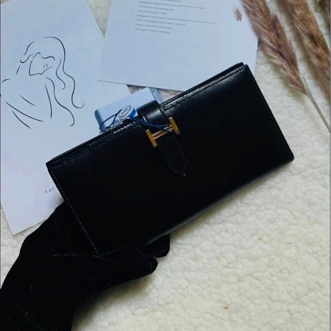 Hermes  box 皮 黑金 bearn 長夾