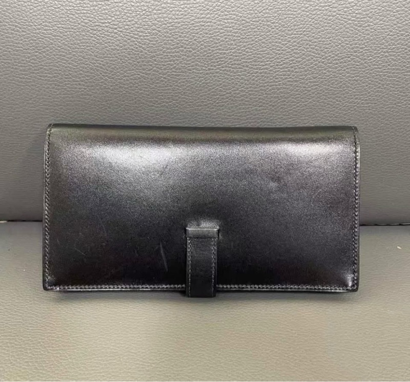 Hermes  box 皮 黑金 bearn 長夾-2