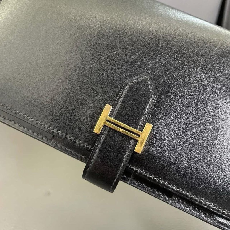 Hermes  box 皮 黑金 bearn 長夾-4