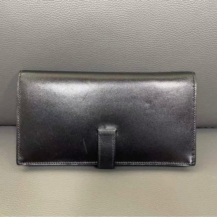 Hermes  box 皮 黑金 bearn 長夾-7