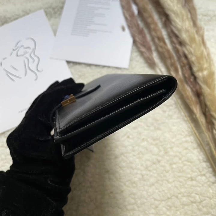 Hermes  box 皮 黑金 bearn 長夾-10