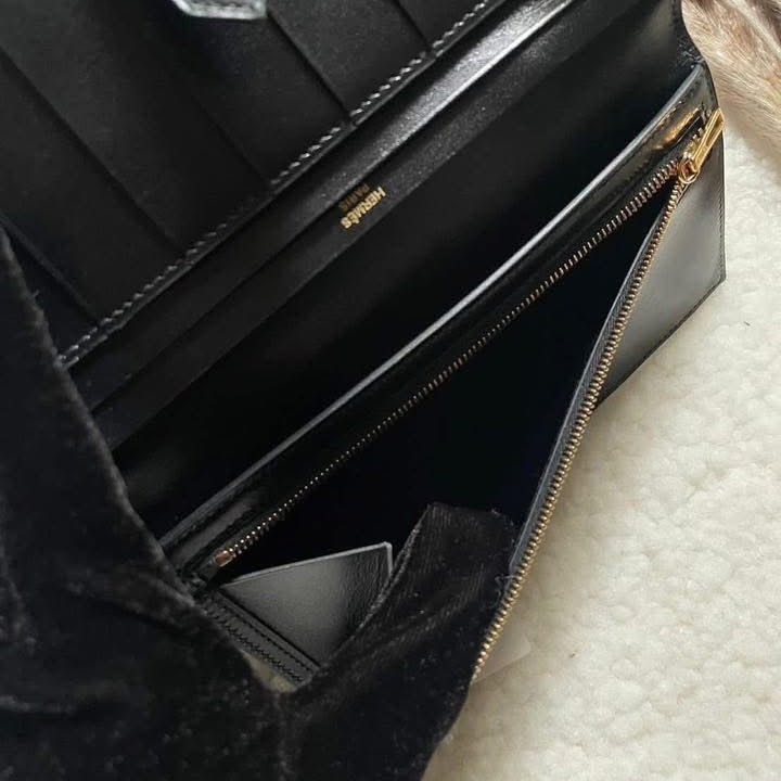 Hermes  box 皮 黑金 bearn 長夾-13