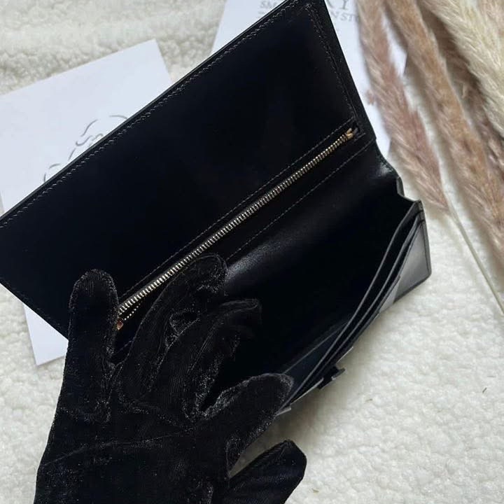 Hermes  box 皮 黑金 bearn 長夾-14