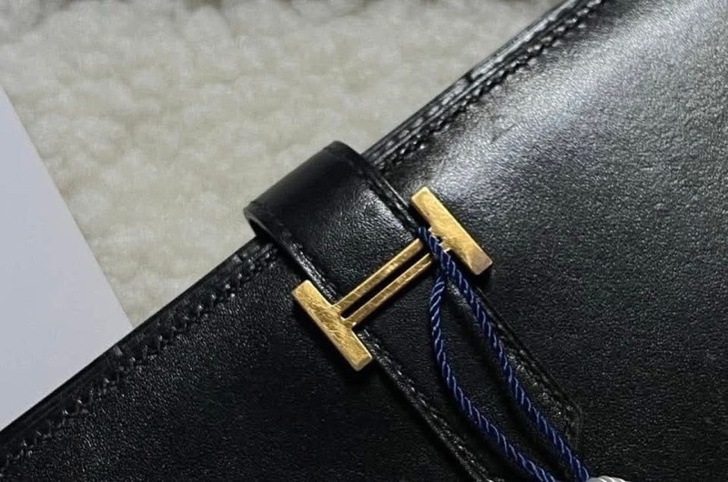 Hermes  box 皮 黑金 bearn 長夾-18