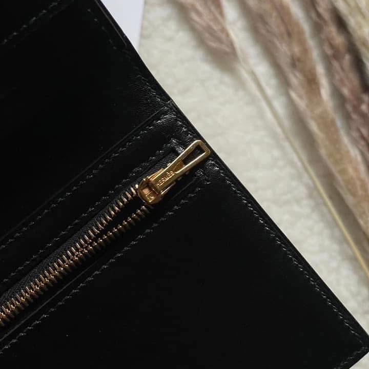 Hermes  box 皮 黑金 bearn 長夾-19