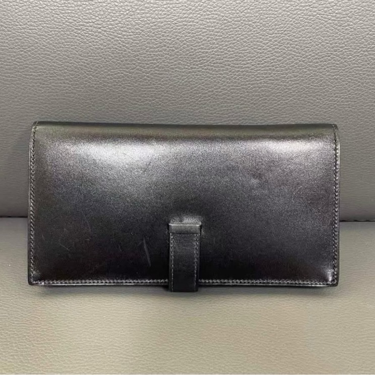 Hermes  box 皮 黑金 bearn 長夾-22