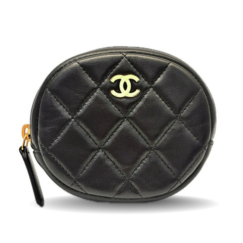 CHANEL Matelasse 手拿包，黑色小羊皮，迷你十字繡零錢包，AP0217
